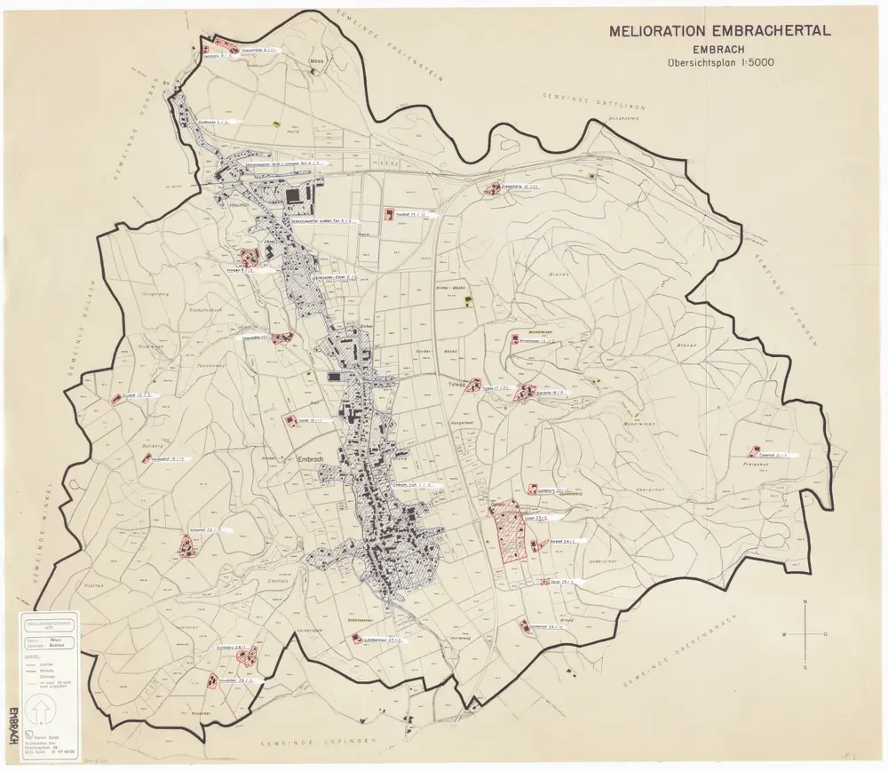 Embrach: Definition der Siedlungen für die eidgenössische Volkszählung am 01.12.1970; Siedlungskarte
