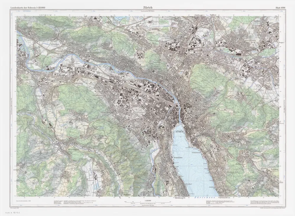 Landeskarte der Schweiz 1 : 25000: Den Kanton Zürich betreffende Blätter: Blatt 1091: Zürich