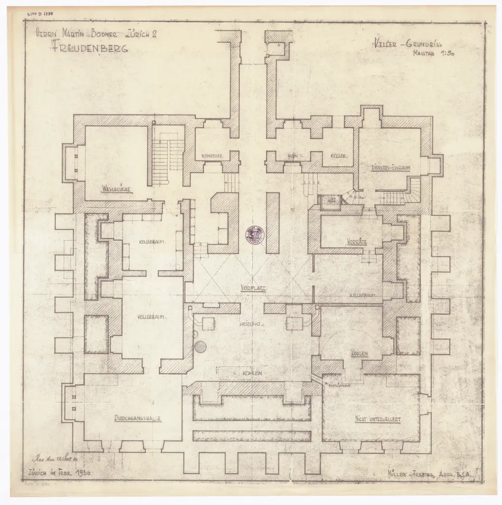 Freudenberg, Villa von Martin Bodmer: Keller; Grundriss