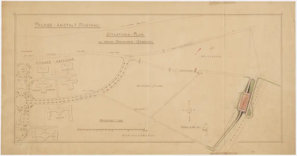 Pflegeanstalt Neu-Rheinau: Neues Ökonomiegebäude; Situationsplan