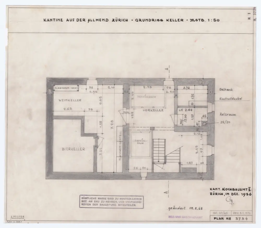 Allmend Brunau, Kantine: Grundrisse: Kellergeschoss; Grundriss