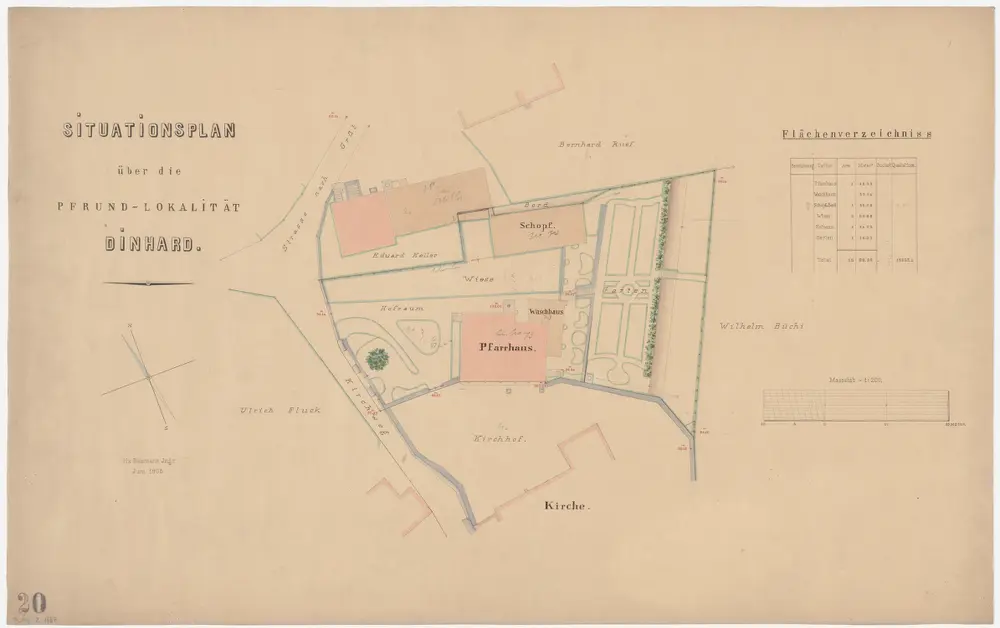 Dinhard: Pfrundlokalität mit Pfarrhaus und Umgebung; Grundriss