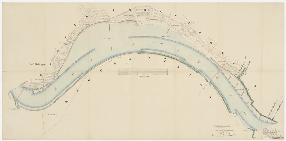 Rüdlingen SH, Flaach: Rhein, Fischereirechte der Kantone Zürich und Schaffhausen; Situationsplan