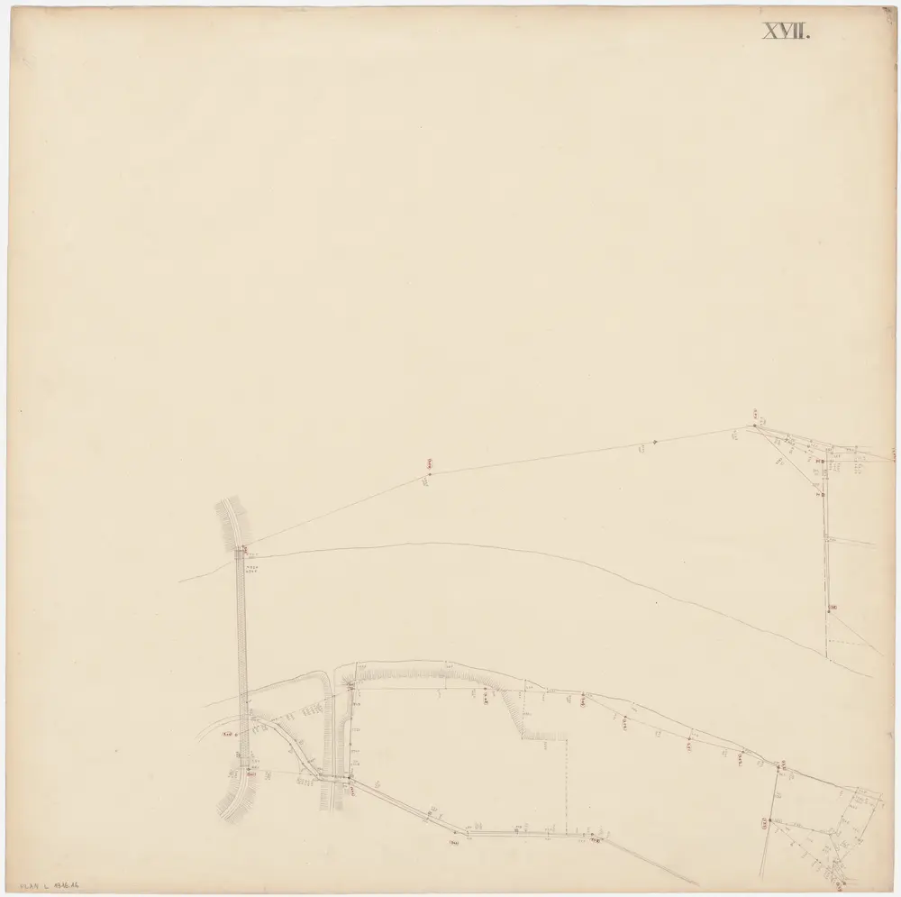 Thalheim an der Thur (damals Dorlikon) bis Andelfingen (damals Grossandelfingen): Thur von der Kantonsgrenze bei Fahrhof bis zur Andelfinger Eisenbahnbrücke; Situationsplan-Handrisse: Andelfingen (damals Grossandelfingen): Situationsplan-Handriss (Blatt XVII)