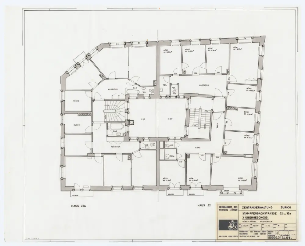 Zentralverwaltung, Stampfenbachstrasse 32 und 32 a: Grundrisse: 3. Stock; Grundriss