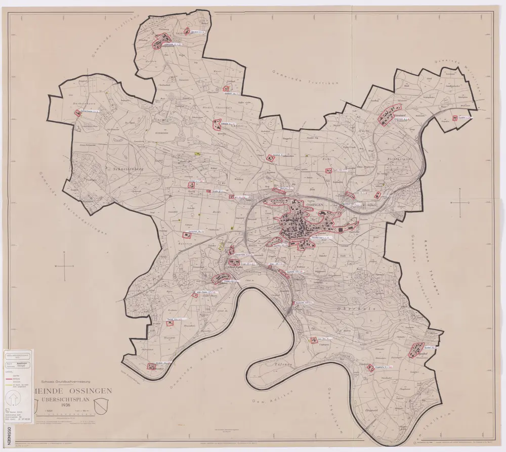 Ossingen: Definition der Siedlungen für die eidgenössische Volkszählung am 01.12.1970; Siedlungskarte