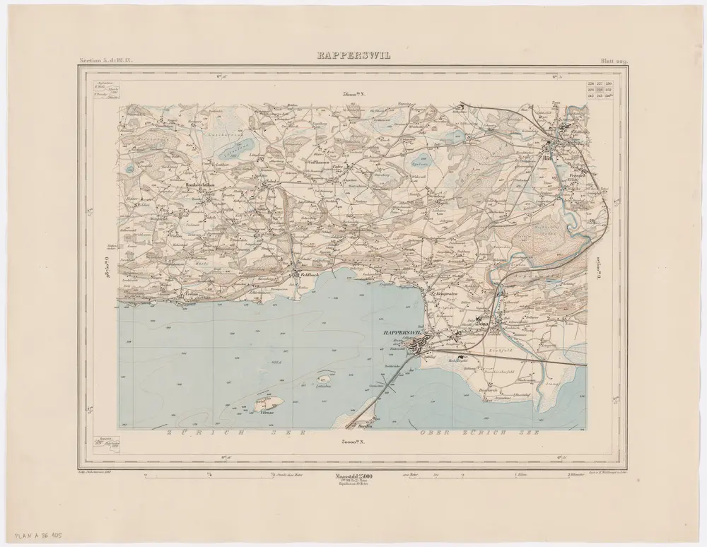 Topographischer Atlas der Schweiz (Siegfried-Karte): Den Kanton Zürich betreffende Blätter: Blatt 229: Rapperswil