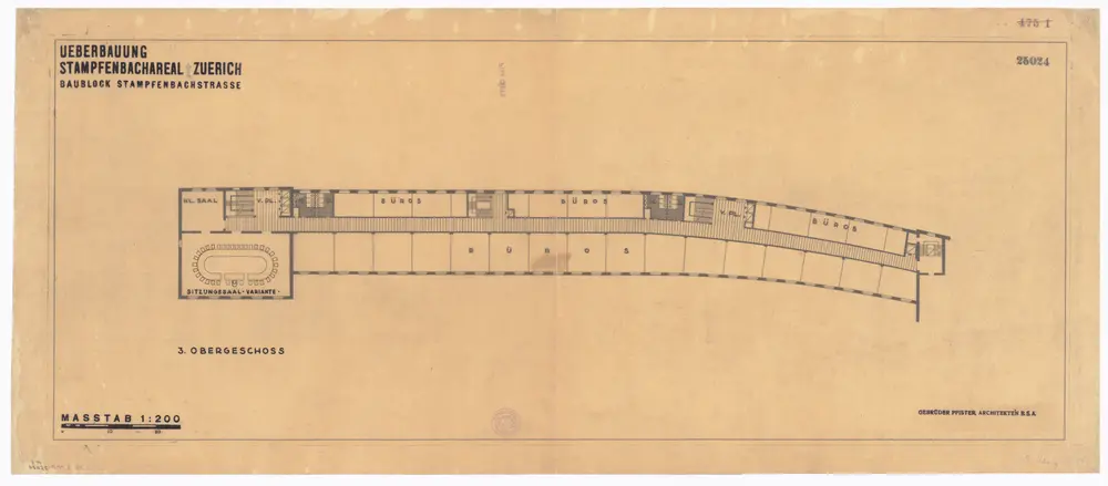 Walchetor, Stampfenbachareal: 3. Stock mit Variante des Sitzungssaal; Grundriss