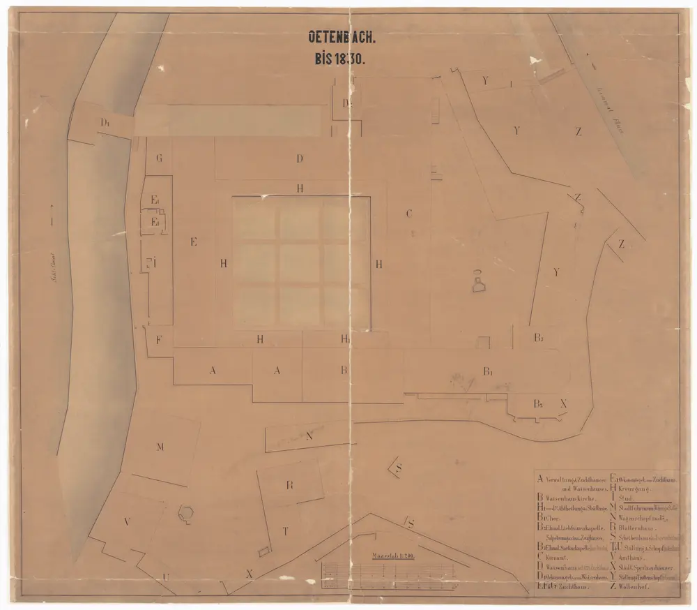 Oetenbachareal bis 1830; Situationsplan