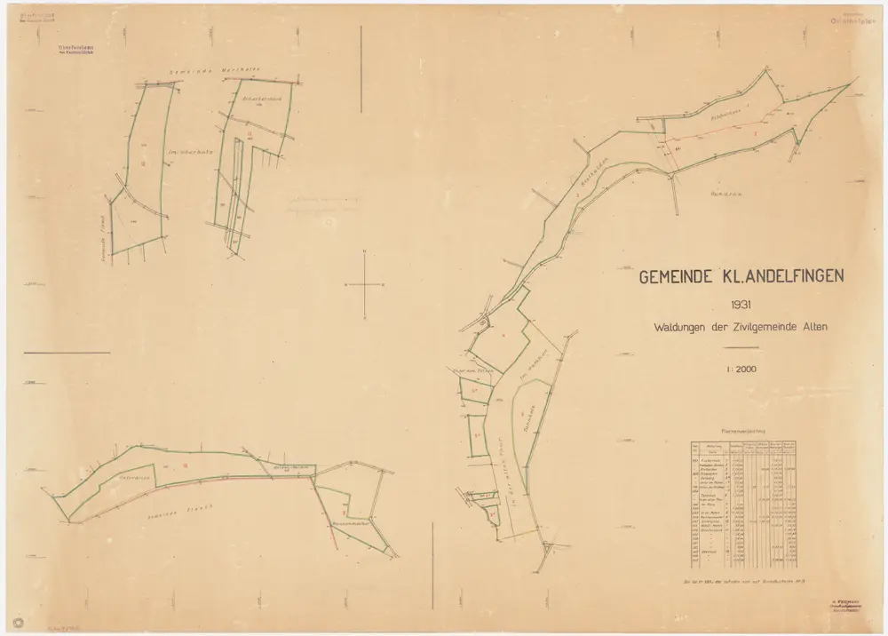 Kleinandelfingen: Gemeindewaldung Alten: Oberholz, Schitersbuck, Untergries, Häldeli, Wannenmacher, In der alten Thur, Tannholz, Gumpen, Riethalden, Hundsau, Chilcherholz (Kilcherholz), Unter den Felsen, Ölberg; Grundrisse