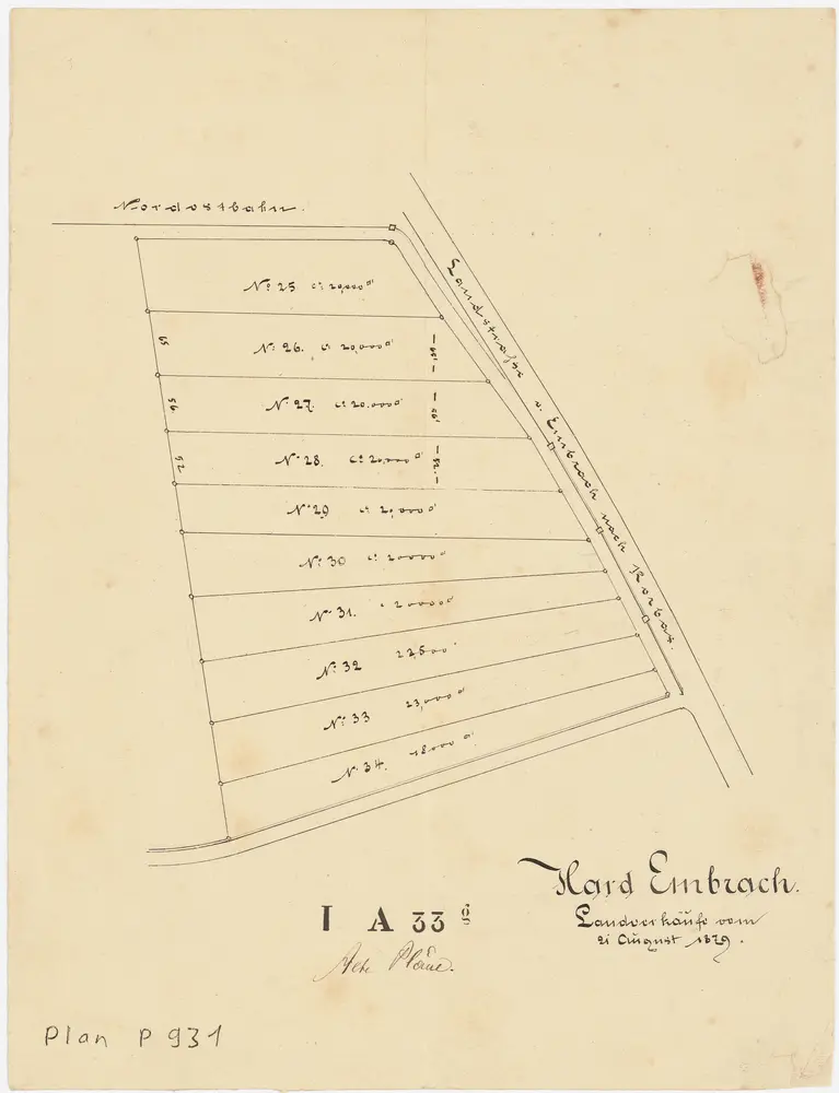 Embrach: Landverkäufe vom 21.08.1879 im Hard (Hardwald); Grundriss