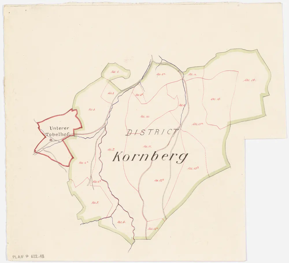 Wülflingen: Gemeinde- und Kirchgemeindewaldungen: Gemeindewaldung Chomberg (Kornberg), Privat- bzw. Gemeindewaldung Untertobel (Unterer Tobelhof); Grundriss