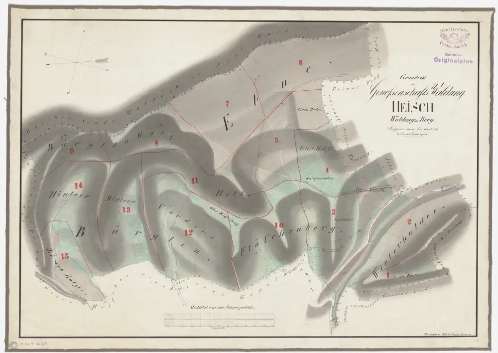 Hausen am Albis: Genossenschaftswaldungen Hausen, Heisch und Ebertswil: Genossenschaftswaldung Heisch mit Bürglen, Gleitholz, Läschenberg (Fläschenberg), Winterhalden, Zürihölzli, Äbni (Ebne); Grundriss