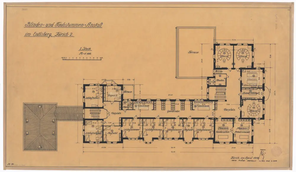 Blinden- und Taubstummenanstalt Entlisberg: 1. Stock; Grundriss