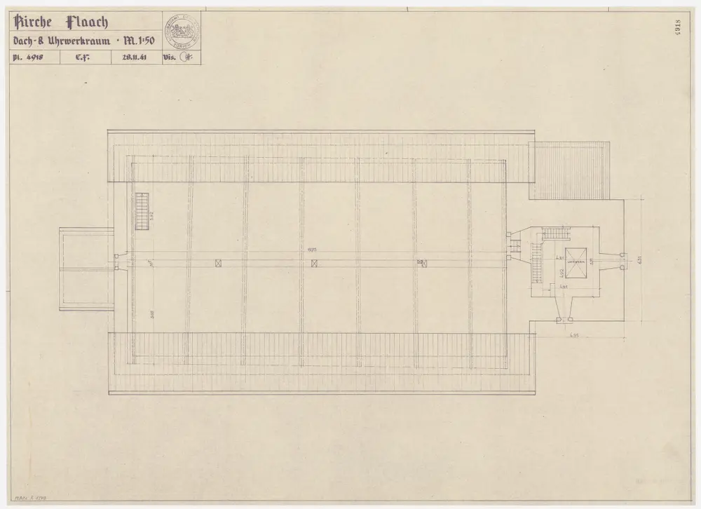 Flaach: Kirche, Dach- und Uhrwerkraum; Grundriss