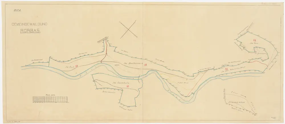 Rorbas, Bülach; Gemeindewaldung Rorbas: Rorbas: Auli, Tannholz, Breitirain (Breitenrain), Tiefert Riedt, Rihhalden (In der Rheinhalden), Im Moos, Allmend-Wiese; Grundrisse (Blatt II)