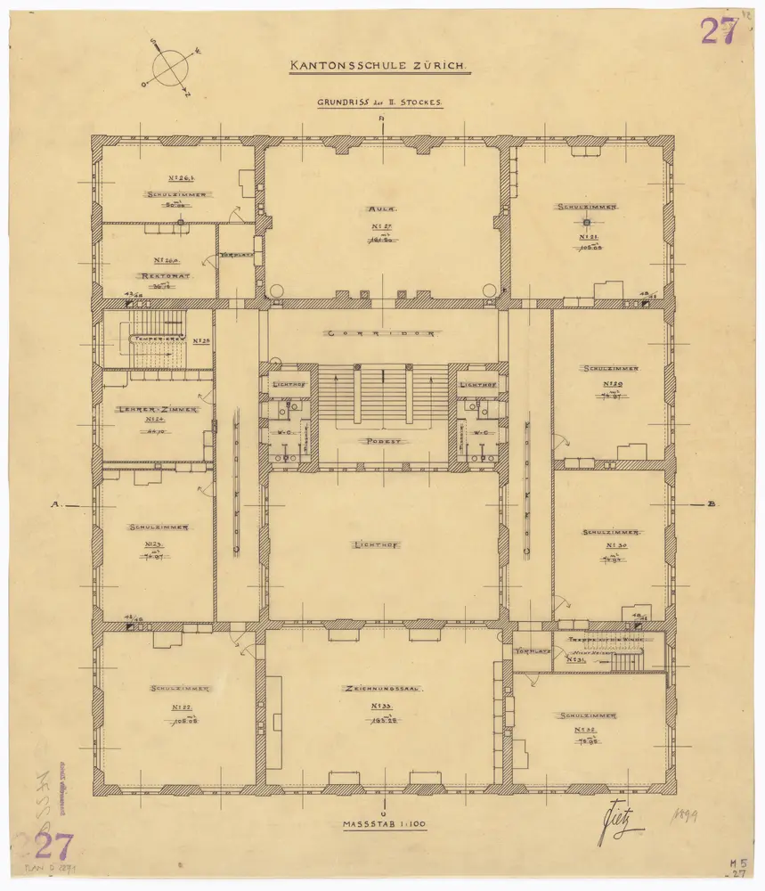 Kantonschule Zürich, Rämistrasse 59: 2. Stock; Grundriss