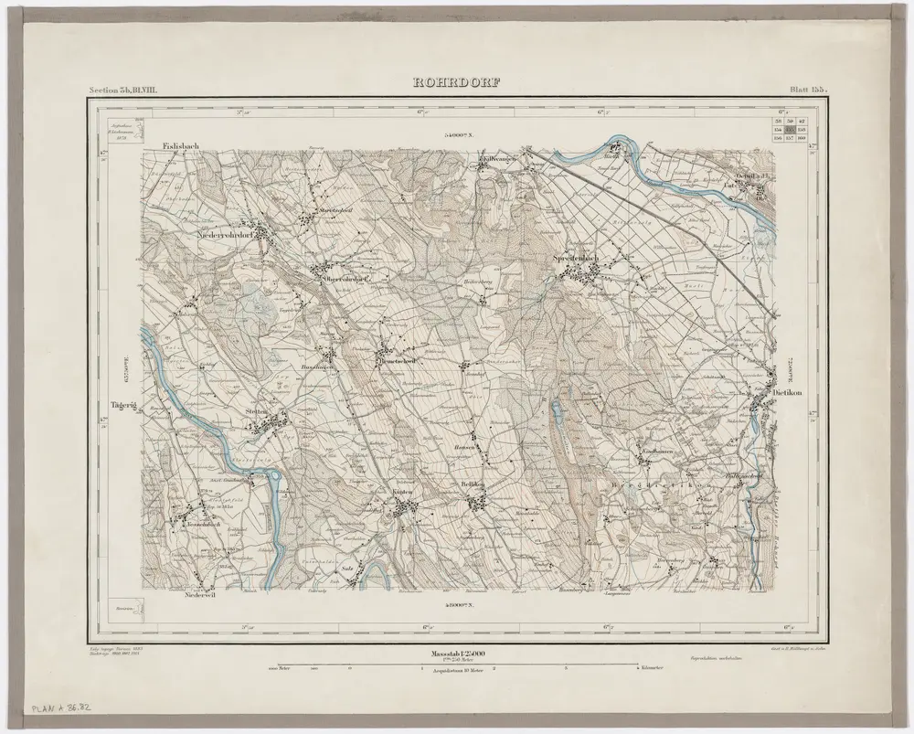 Topographischer Atlas der Schweiz (Siegfried-Karte): Den Kanton Zürich betreffende Blätter: Blatt 155: Rohrdorf