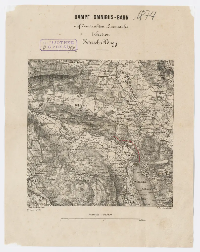 Dampfomnibusbahn am rechten Limmatufer, I. Sektion: Zürich-Höngg; Übersichtsplan