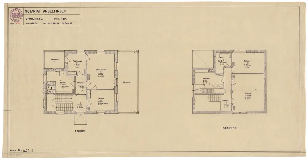 Andelfingen: Notariat: 1. Stock und Dachstock; Grundrisse