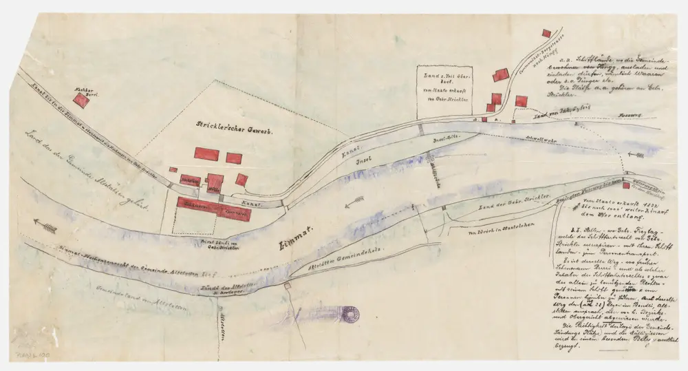 Altstetten und Höngg: Fischenzengrenze in der Limmat, Kanal bei der Spinnerei; Grundriss