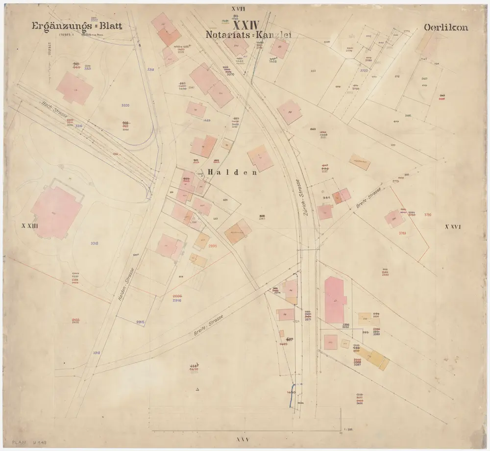 Oerlikon: Gemeinde; Kataster-Ergänzungspläne: Ergänzungsblatt XXIV: Dorf Oerlikon, Halden; Situationsplan