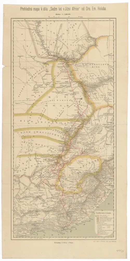 Přehledná mapa k dílu "Sedm let v Jižní Africe" od Dra. Em. Holuba