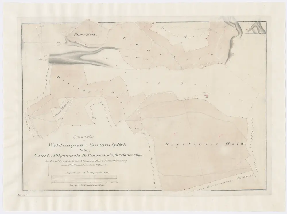 Hottingen: Dem Kantonsspital gehörende Waldungen Grütholz, Pilgersholz, Hottingerholz und Hirslanderholz; Grundriss