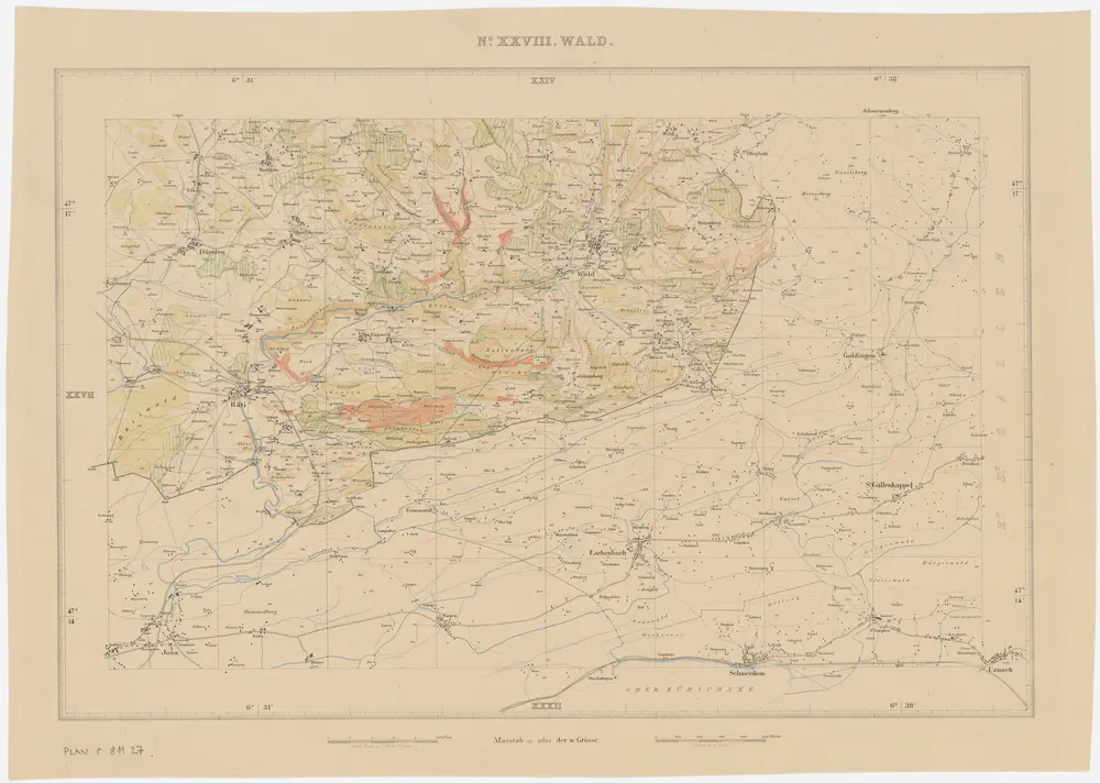 Kanton Zürich: Waldungen, Rebberge und Rodungen um die Mitte des 17. Jahrhunderts: Blatt XXVIII: Wald