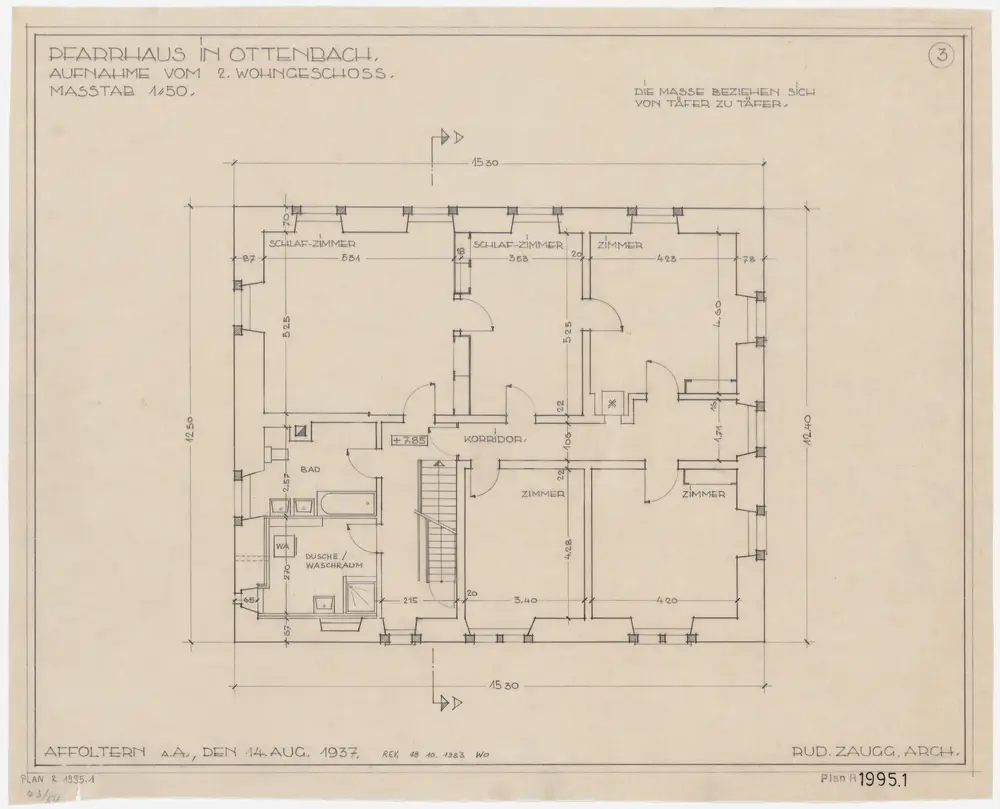 Ottenbach: Pfarrhaus: 2. Stock; Grundriss (Nr. 3)