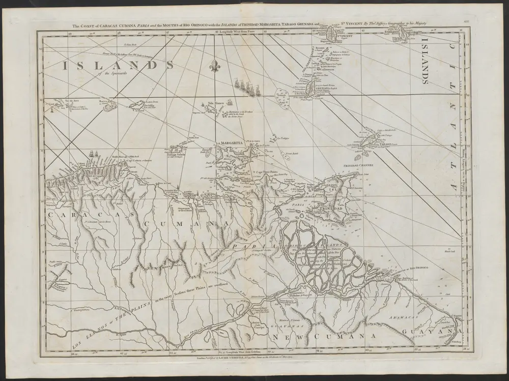 The coast of Caracas Cumana Paria and the mouths of Rio Orinoco with the islands of Trinadad Margarita Tabago Grenada and St. Vincent