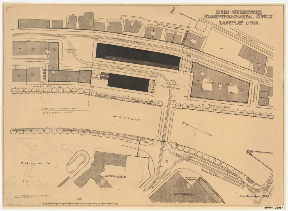 Zürich: Verwaltungsgebäude auf dem Stampfenbachareal; Projekt 1927; Situationsplan