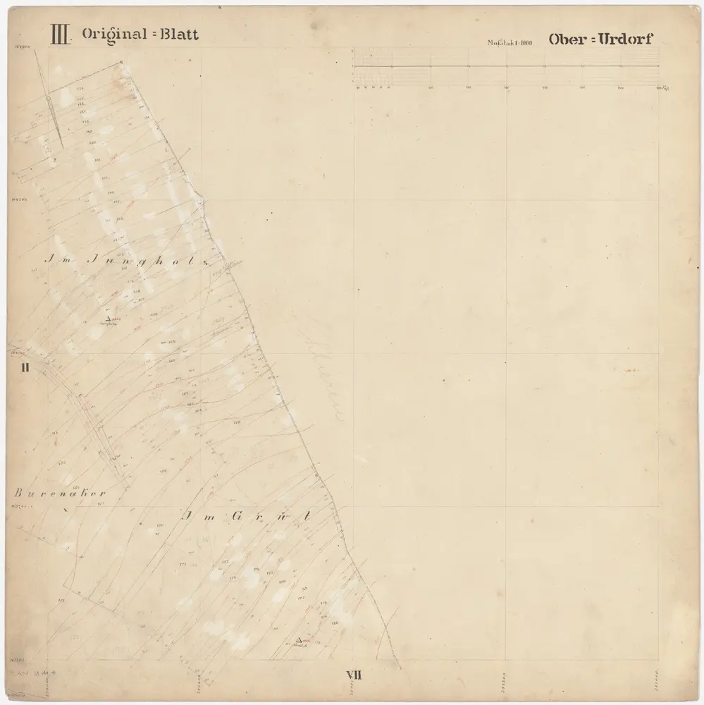 Oberurdorf: Gemeinde; Katasterpläne: Blatt III: Im Jungholz, Baurenacker (Burenacker) und Im Grüt; Situationsplan