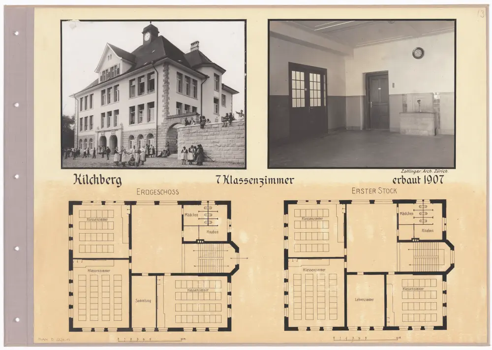 Schulhäuser des Kantons Zürich: Kilchberg, Schulhaus; Grundrisse und Fotos des Gebäudes