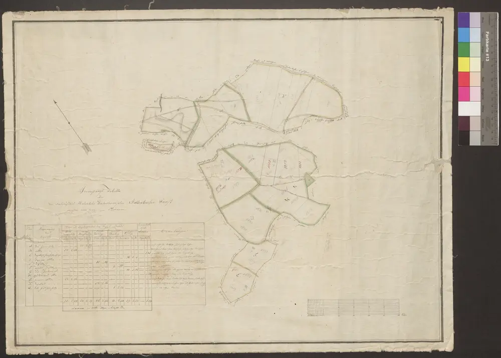 HZAN GA 100_Nr. 1252_ : HollenbachFürstlich Hohenlohe Weikersheimer Hollenbacher Forst mit Vermessungstabelle ("Herrenholz", "Schenkenwald", "Heiligenholz")