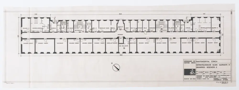 Kantonsspital Zürich (Dermatologische Klinik), Gloriastrasse 31: Grundrisse: Geschoss E; Grundriss