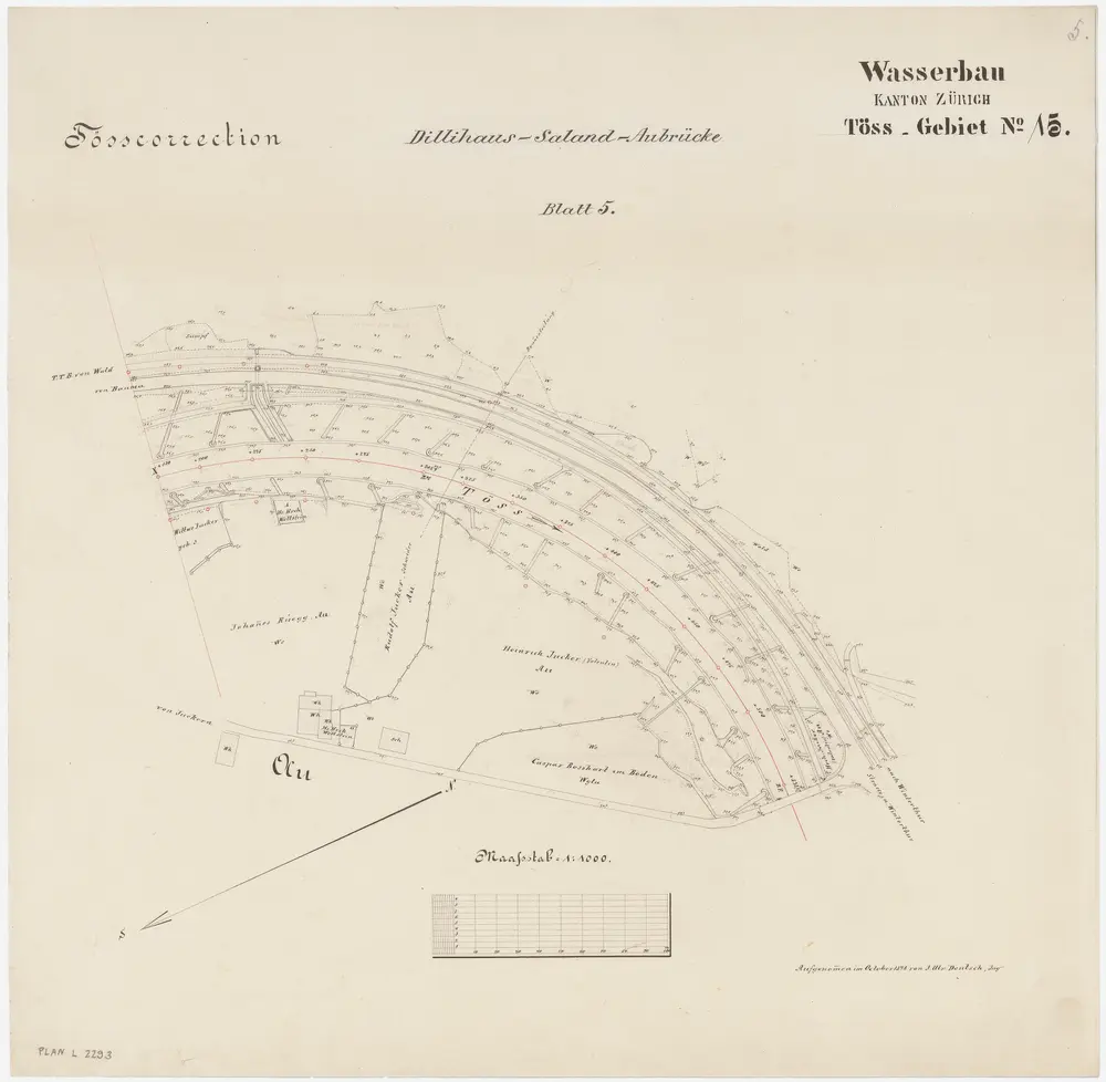 Wila: Oberhalb der hölzernen Brücke in Au, Tösskorrektion; Situationsplan (Töss-Gebiet Nr. 15, Blatt 5)