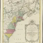 Carte nouvelle de l'Amerique angloise contenant tout ce que les Anglois possedent sur le continent de l'Amerique septentrionale savoir le Canada, la Nouvelle Ecosse ou Acadie, les treize Provinces unies qui sont: 1. New Hampshire, 2. Massachusetsbaye, 3. Rhode-Island, & 4. Conecticut, 5. la Nouvelle York, 6. Nouvelle Jersey, 7. Pensilvanie, 8. les Comtés de Newcastle, Kent et Sussex sur la Delaware, 9. Mariland, 10. Virginie, 11. la Caroline Septentrionale, 12. la Caroline Meridionale et 13. Georgie avec la Floride