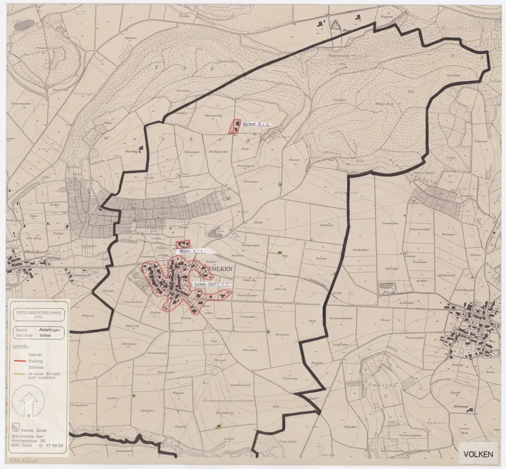 Volken: Definition der Siedlungen für die eidgenössische Volkszählung am 01.12.1970; Siedlungskarte