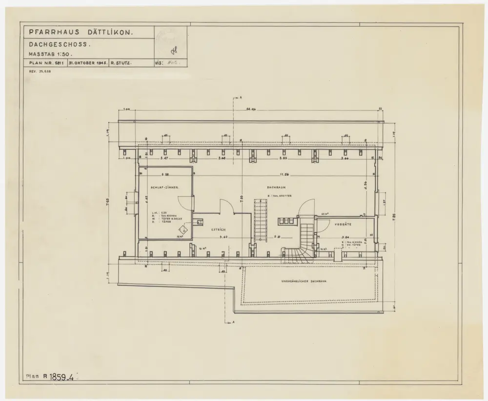 Dättlikon: Pfarrhaus: Dachgeschoss; Grundriss