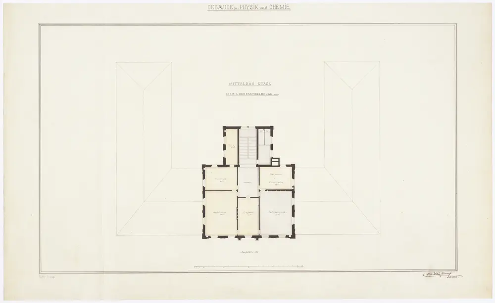 Universität Zürich und Kantonsschule, projektiertes Physik- und Chemiegebäude: Mittelbauetage; Grundriss