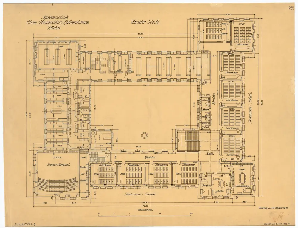 Universität Zürich (Chemisches Institut) und Kantonsschule Zürich, Neubau Rämistrasse 76: Grundrisse: 2. Stock; Grundriss