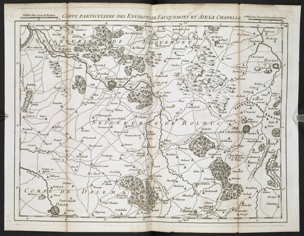 NOUVEAU THEATRE DE LA GUERRE AUX PAYS BAS, ou Cartes tres detaille ́es du Duche ́ de Brabant et partie de la Hollande Dresse ́es d'apres les meilleures du Pays et en particulier celle d'Hollande en 20. feuilles par Covens et Mortier. Elle a consistent en 25. petites Cartes dont une ge ́ne ́rale divise ́e en 24 quarreaux est numerote ́e des me^mes chifres qui se trouvent sur les feuilles qui repondent a` chaque quarre ́.