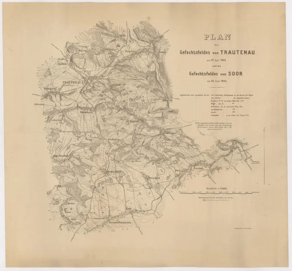 Plan des Gefechtsfeldes von Trautenau am 27 Juni 1866 und des Gefechtsfeldes von Soor am 28 Juni 1866