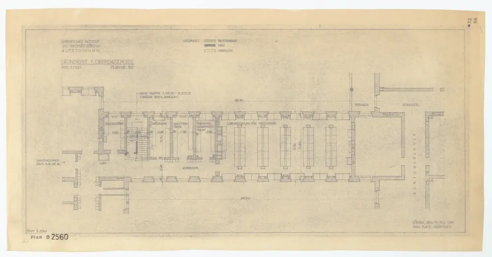 Universität Zürich (Chemisches Institut), Rämistrasse 74 und 76: Aufstockung, 1. Stock; Grundriss