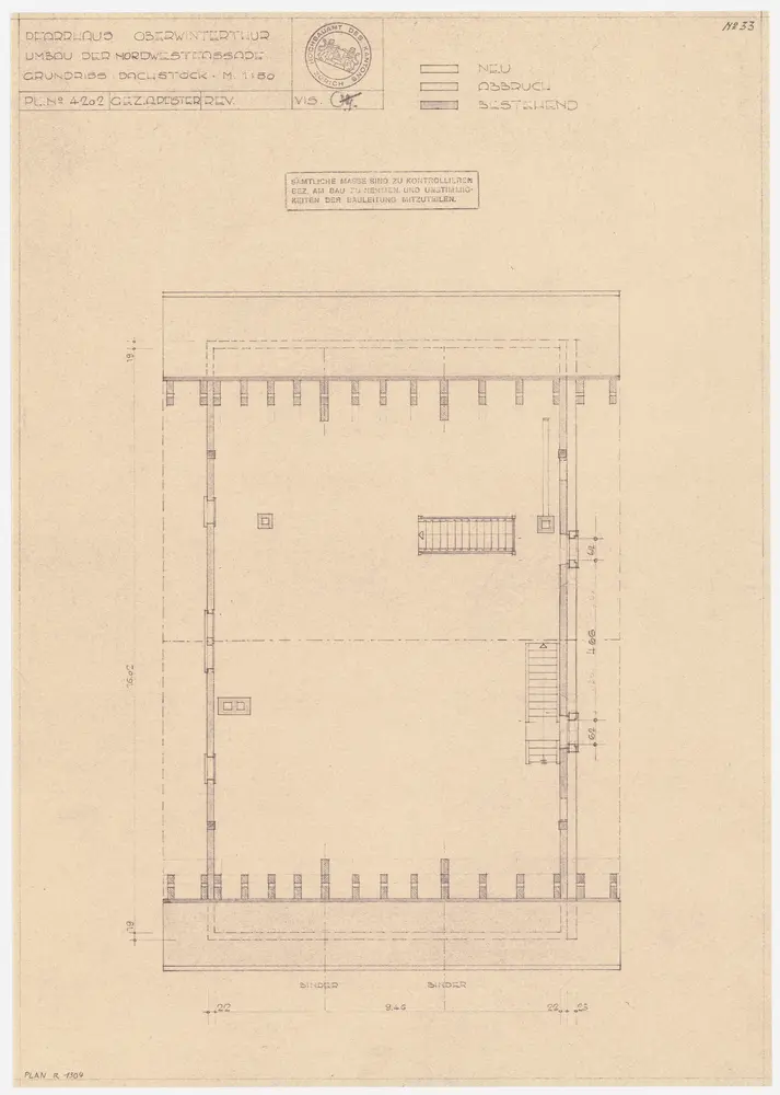 Oberwinterthur: Pfarrhaus, projektierter Umbau der Nordwestfassade, Dachgeschoss; Grundriss (Nr. 33)