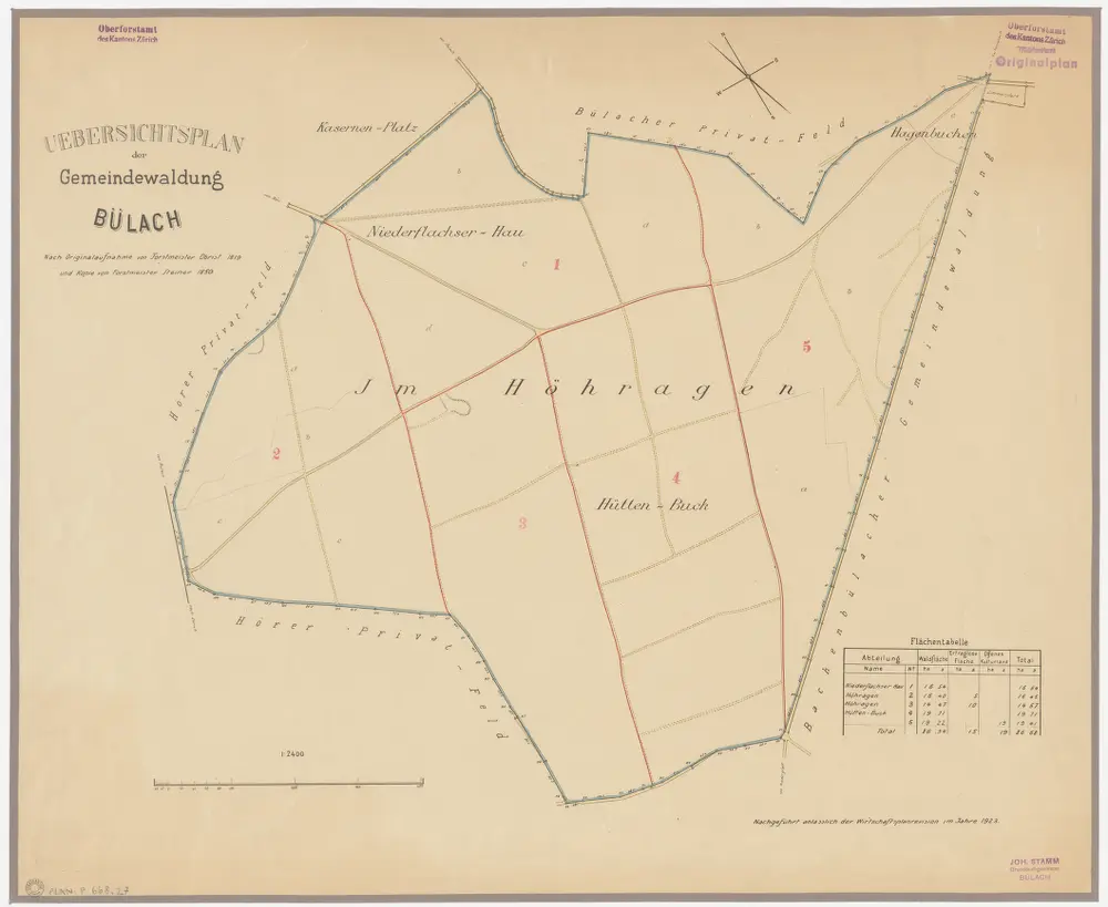 Bülach, Bachenbülach, Hochfelden: Gemeindewaldungen Bülach und Bachenbülach: Bülach: Höhragen, Niederflachser Hau, Hüttenbuck, Hagenbuechen; Grundriss