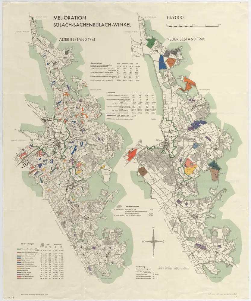 Bülach, Bachenbülach, Winkel: Integralmelioration, alter Bestand 1941 und neuer Bestand 1946; Übersichtsplan