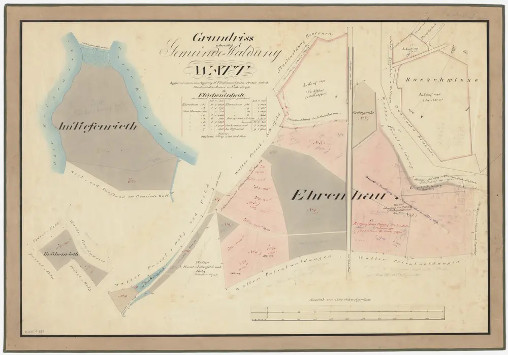 Regensdorf: Gemeindewaldung Watt mit Tüfenriet (Tiefenriet), Chrähenriet (Krähenriet), Ehrenhau, Pöschwiese (Böschwiese); Grundrisse