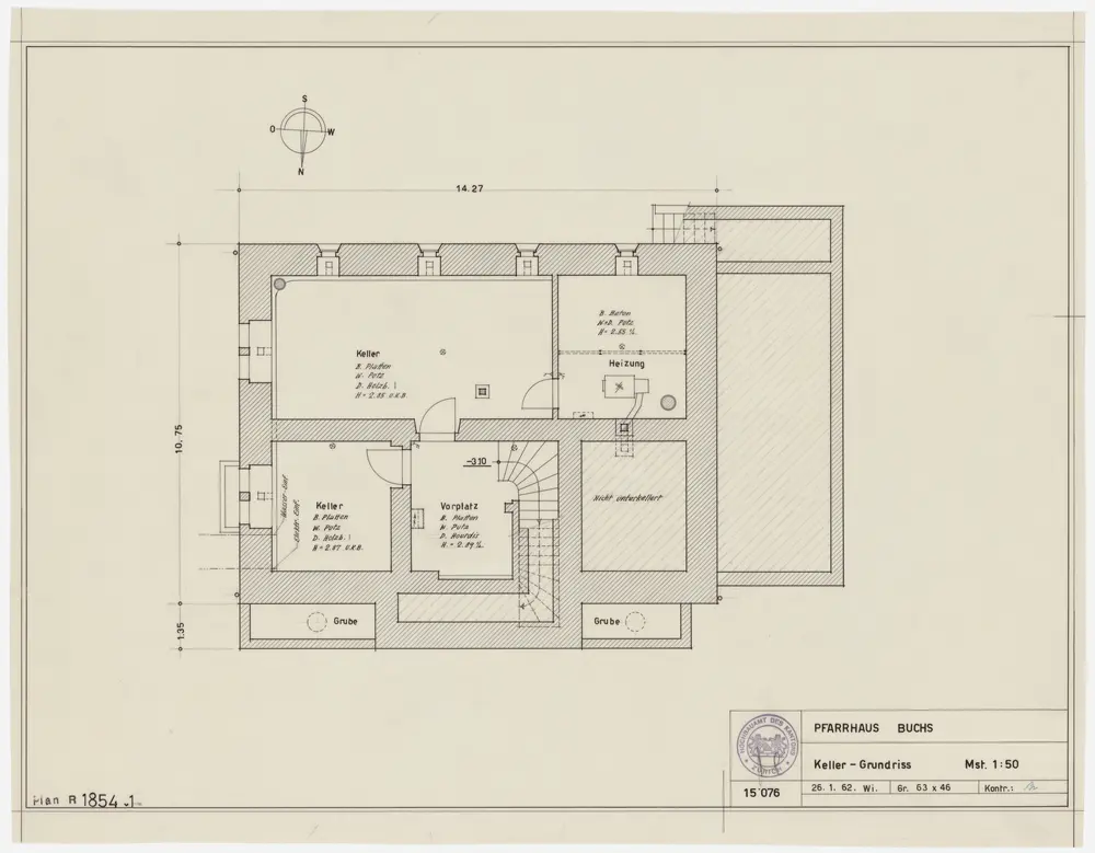 Buchs: Pfarrhaus: Keller; Grundriss